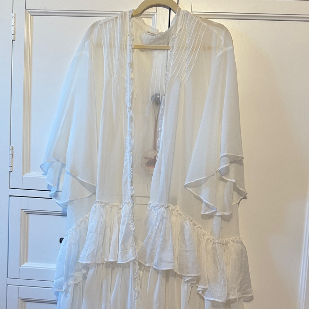 Elegant Sheer White Ruffled Cardigan/Duster